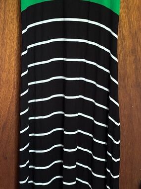 Calvin Klein Black and White Striped Maxi Dress with Green Yoke